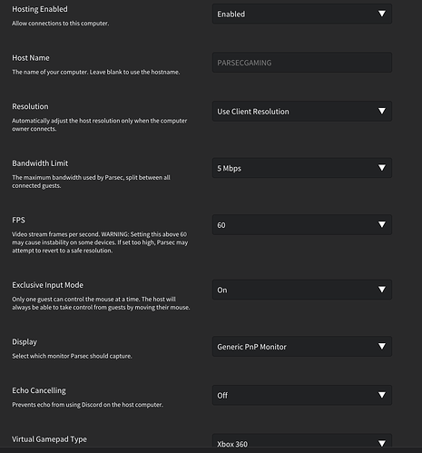host settings